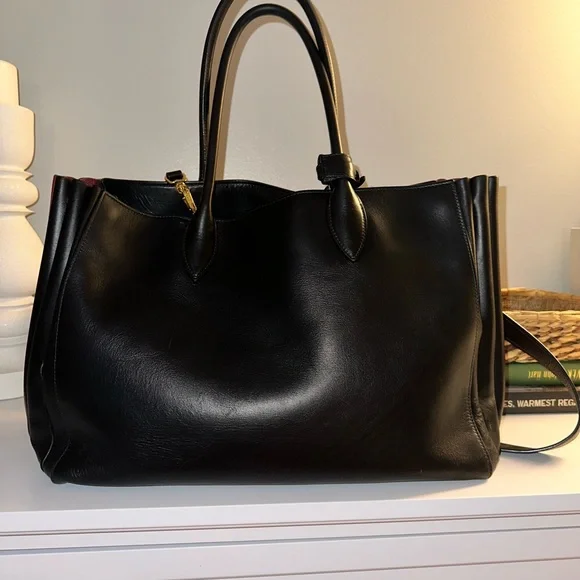 Prada Bibliothèque Leather Tote Black and Red 2-way Shoulder Bag - Picture 4 of 13